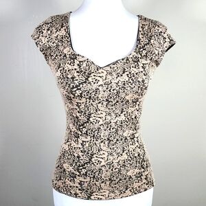 Y2K Lace Top Black Cream Mesh XS‎ Fairy Bodycon Sweetheart Keyhole Bella Swan